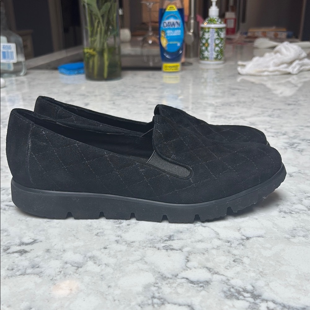 Women's Black Quilted Slip-On Shoes (never worn)